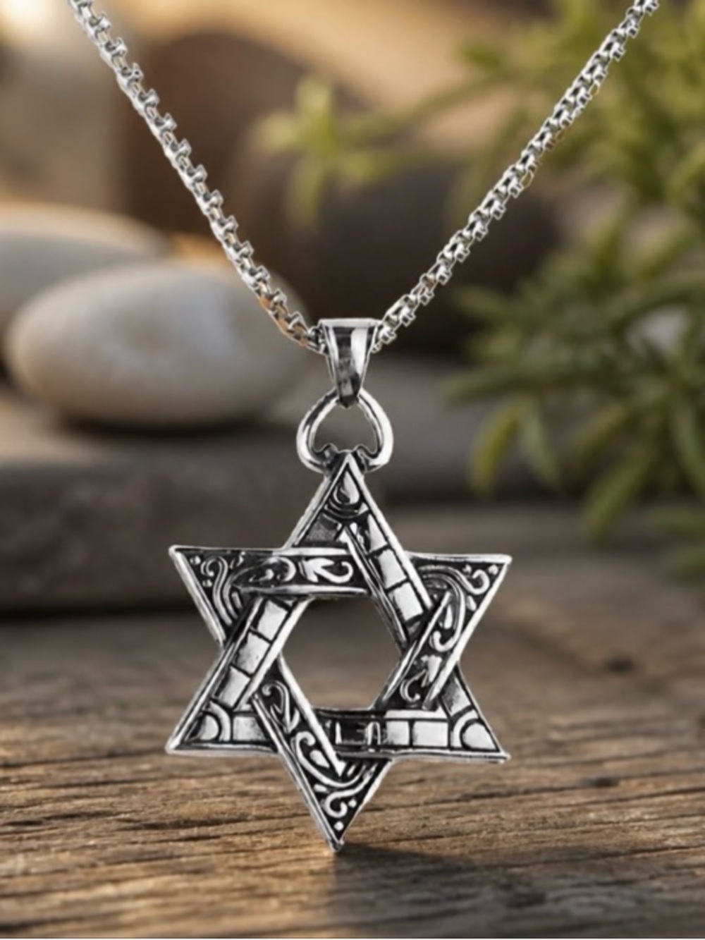 MENS Religious Judaica Star of David 22” Necklace - 316L Stainless Steel